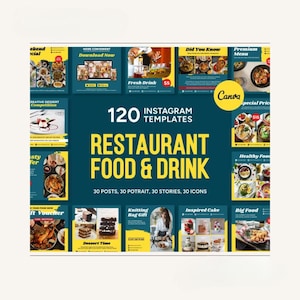 Restaurant Instagram Templates: Food & Drink Canva Posts (120 Editable Designs)