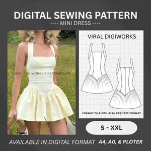Mönster för korsettklänning i miniformat | DIY-klänning | | Åtsittande livstycke, rynkad kjol (PDF-mönster S-XXL)