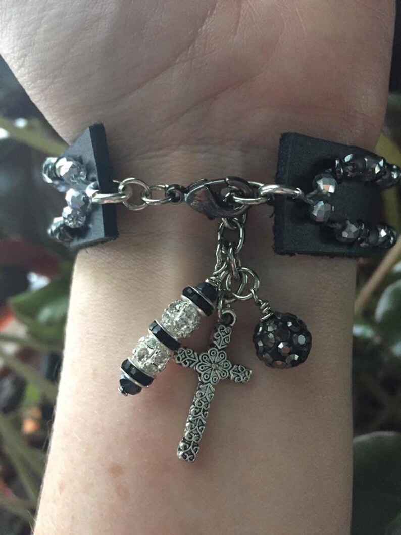 Black Leather Strap Silver Knot Bracelet Etsy