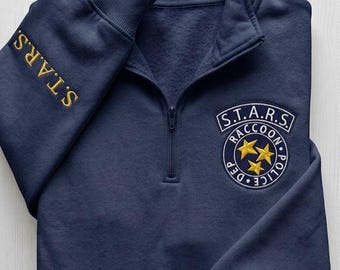 Felpa con zip a un quarto con logo RPD ricamato, abbigliamento da gamer STARS
