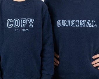Felpa coordinata per la famiglia ricamata, felpa originale e copia, felpa per fratelli, regalo per la festa della mamma, felpa mamma e bambino