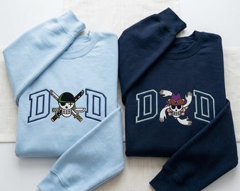 Embroidered Skullcap Dad Sweatshirt, Father's Day Gift, Pirate King Crewneck, Anime Shirt, Pirate Islands Shirt