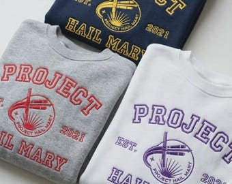 Felpa ricamata "Project Hail Mary", girocollo con astronauta di fantascienza, regalo per appassionati di libri.