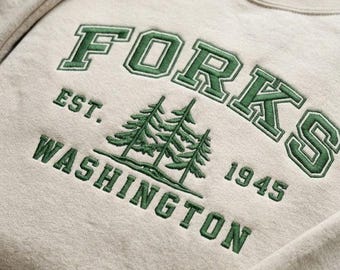 Felpa ricamata Forks Washington: girocollo ispirato a Twilight