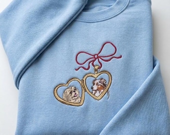 Felpa con ciondolo per animali domestici ricamato su misura, girocollo personalizzato per cani e gatti, regalo con ritratto a cuore