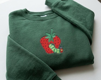 Felpa ricamata con il bruco affamato, felpa girocollo con il verme ancora affamato per bambini, felpa con grafica di un simpatico verme per bambini, felpa parodia "Mangia i ricchi"