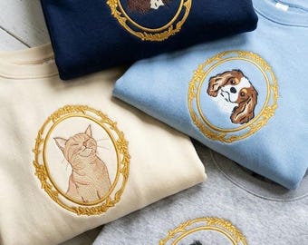 Felpa con ciondolo personalizzato ricamato con ritratto di animale domestico, regalo personalizzato per cani e gatti