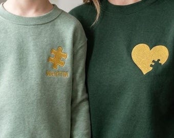 Felpe abbinate ricamate per tutta la famiglia, regalo originale per mamma e figlio/a, felpa con puzzle a forma di cuore