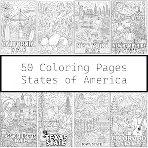 50 States Coloring Book: USA Travel Line Art (Digital Download PDF)