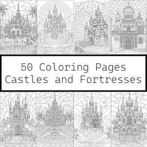 50 Castles and Fortresses Coloring Pages – Printable Fantasy Castle Scenes, Medieval Architecture Art, Digital Download PDF for Adults
