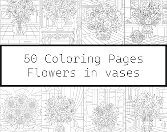 Floral Coloring Book: 50 Stained Glass Flower Designs (Digital Download PDF)