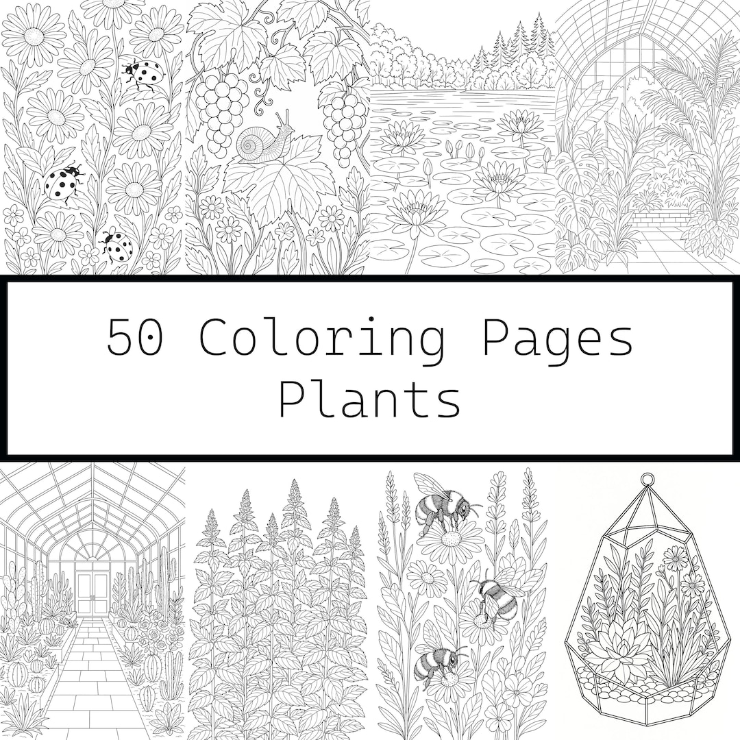 植物園の塗り絵：印刷可能な植物と花のデザイン 50 点（PDF