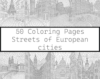 European City Streets Coloring Book: 50 Printable Architecture Scenes (PDF Download)