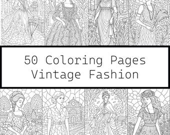 Vintage Fashion Coloring Book: 50 Retro Dress Designs (PDF Download)