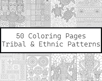 Tribal & Ethnic Pattern Coloring Book: 50 Printable Art Designs (PDF Download)