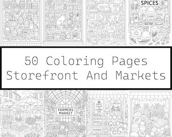 Storefront Coloring Book – 50 Printable Market Window Designs (PDF Download)
