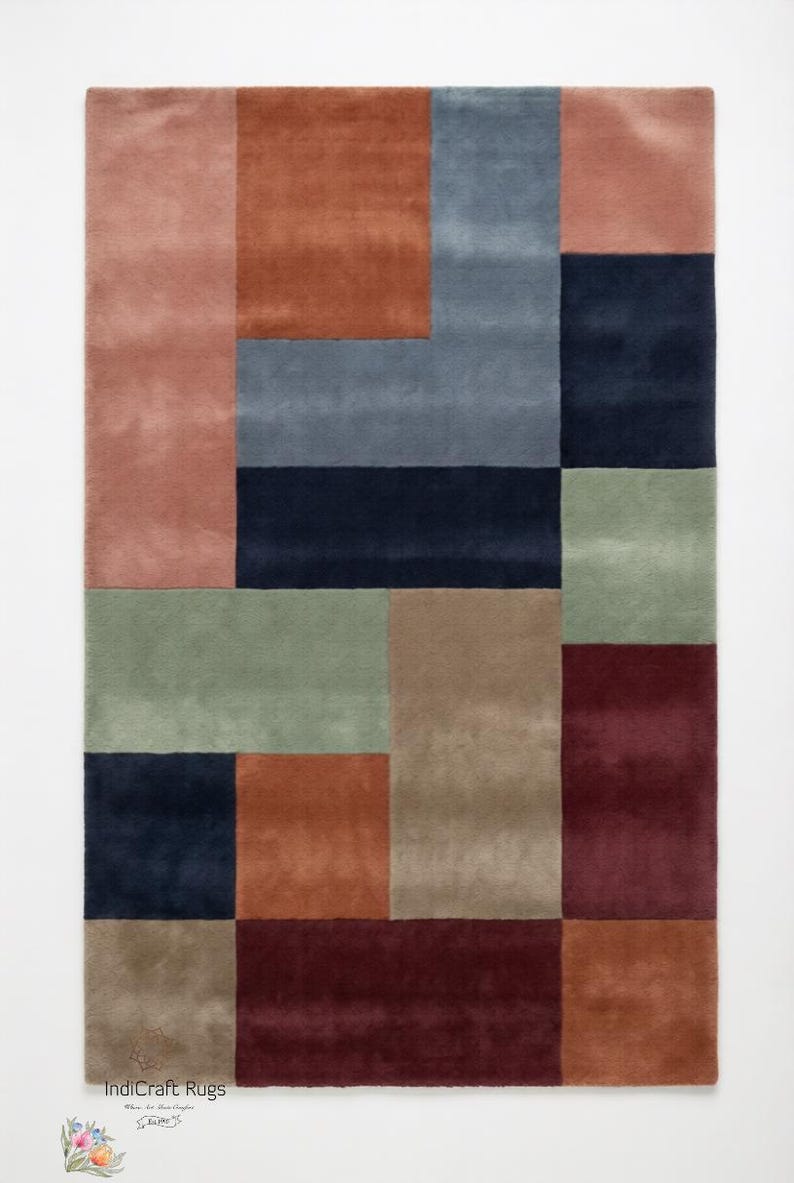 Abstract Modern Hand Tufted Wool Rug, Multicolor Geometric Living Room ...