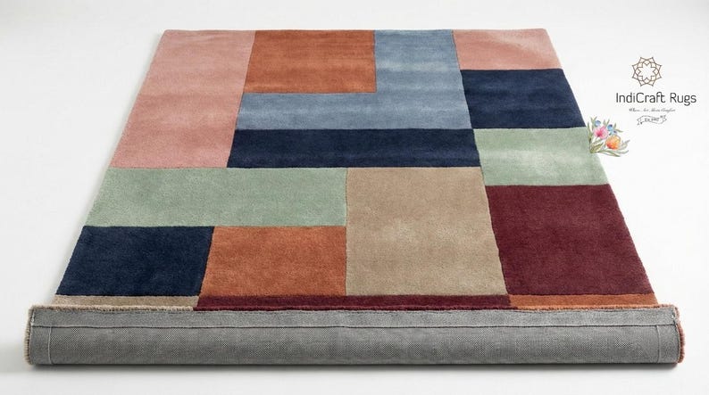 Abstract Modern Hand Tufted Wool Rug, Multicolor Geometric Living Room ...