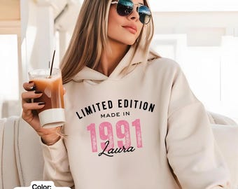 Personalisierter Geburtstags Hoodie mit Jahr & Name, Unisex Sweatshirt personalisiert