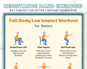Senior Exercise Chart Printable – Low Impact Full Body Workout for Seniors, Chair & Wall Exercises for Elderly, Easy Daily Exercises PDF
