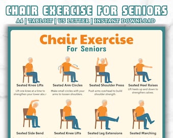 Chair Exercises for Seniors, Seated Exercise Chart PDF, Seated Workout Chart, Gentle Senior Fitness, Low Impact Routine, Instant Download