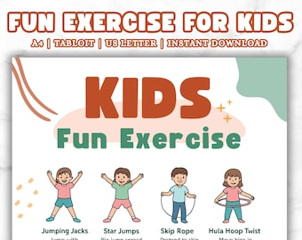 Fun Kids Exercise Chart Printable, Fun Workout Poster for Children, Indoor Physical Activity, Fitness Wall Art PDF, Fun Kids Activities