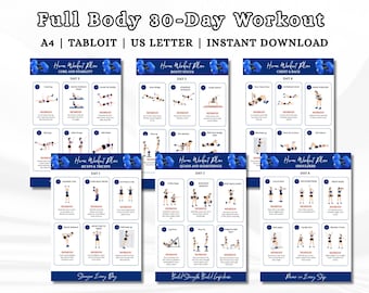 Reto de 30 días con mancuernas para todo el cuerpo / Plan de entrenamiento completo / Ejercicio con mancuernas / Planificador de ejercicios en casa / Rastreador de actividad física / Descarga instantánea