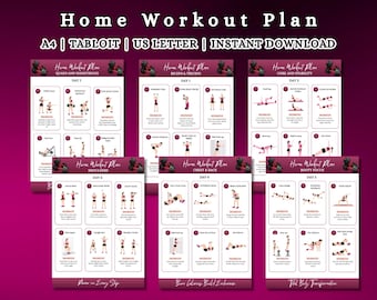 Programme d'entraînement complet du corps de 6 jours | Tableau de musculation | Imprimable séance d'entraînement à domicile pour femmes | Téléchargement instantané