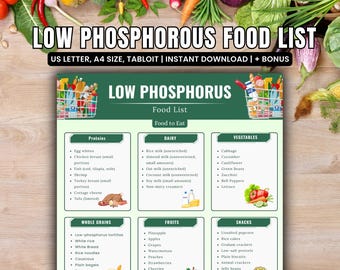 Low Phosphorus Diet Guide: Kidney Friendly Food List (PDF Printable Download A4/US Letter Size)