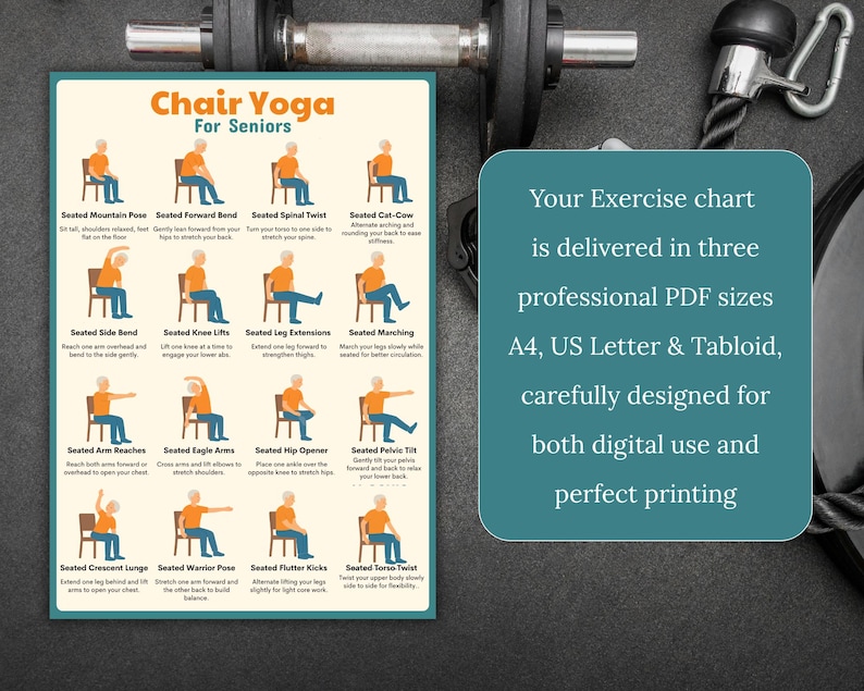 Chair Yoga for Seniors Printable Seated Yoga Chart With 16 Gentle