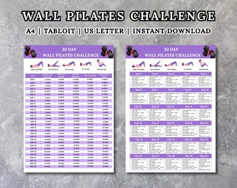 30 Day Challenge Wall Pilates Workout, Wall Exercise for Women, Flat Stomach Challenge, Core Strength, Instant Download, Printable, PDF