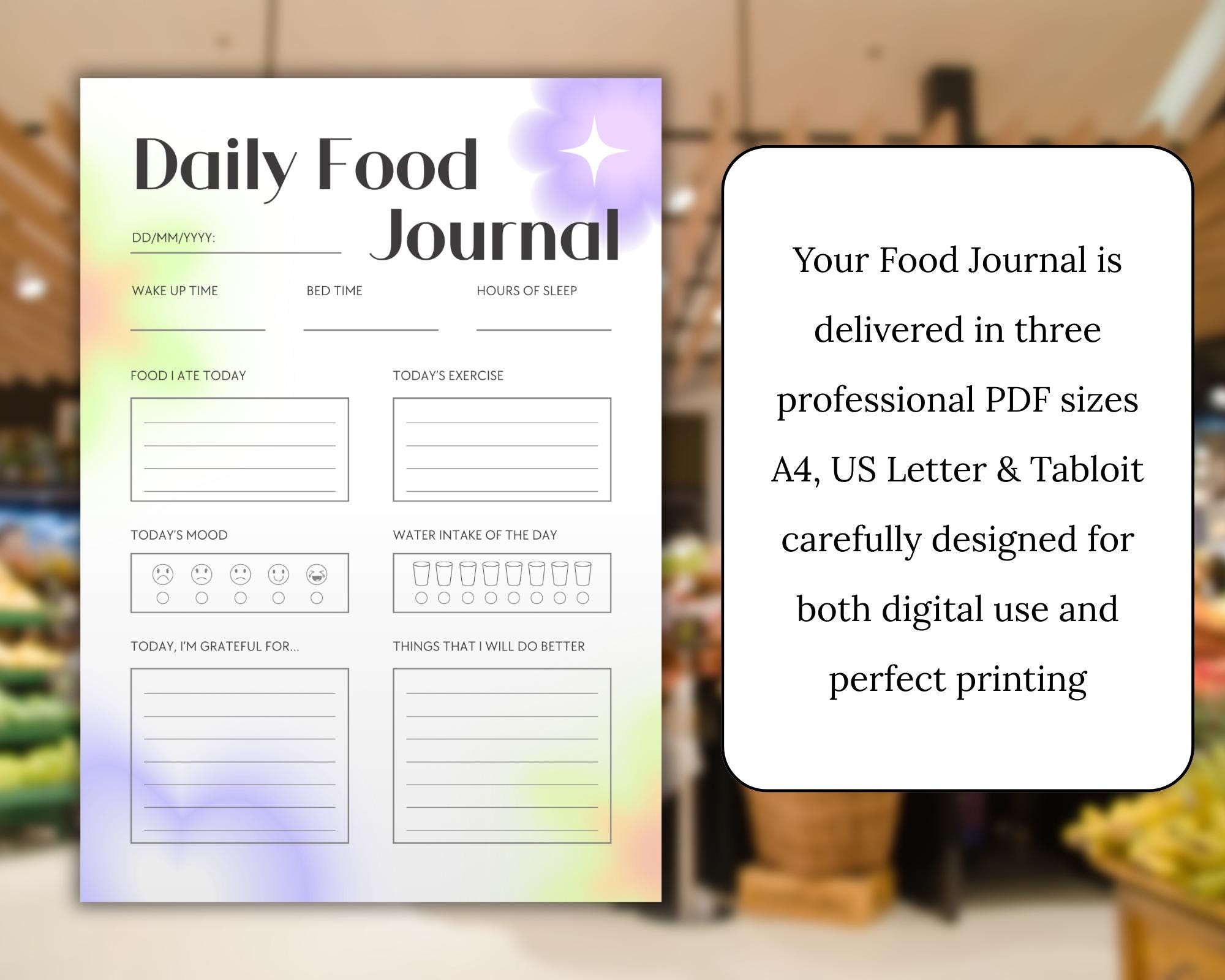 Daily Food Journal & Calorie Tracker | Printable PDF Planner | A4 A5 ...