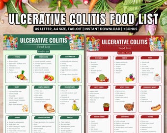 Ulcerative Colitis Food List, Ulcerative Colitis Diet Food Chart, Ulcerative Colitis Grocery List, IBD Low Fiber and Low Fat Foods List PDF