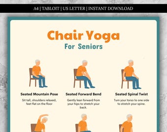 Chair Yoga for Seniors, Low Impact Movement Chart, Printable Home Workout for Elderly and Beginners, Gentle Senior Fitness, Seated Exercises