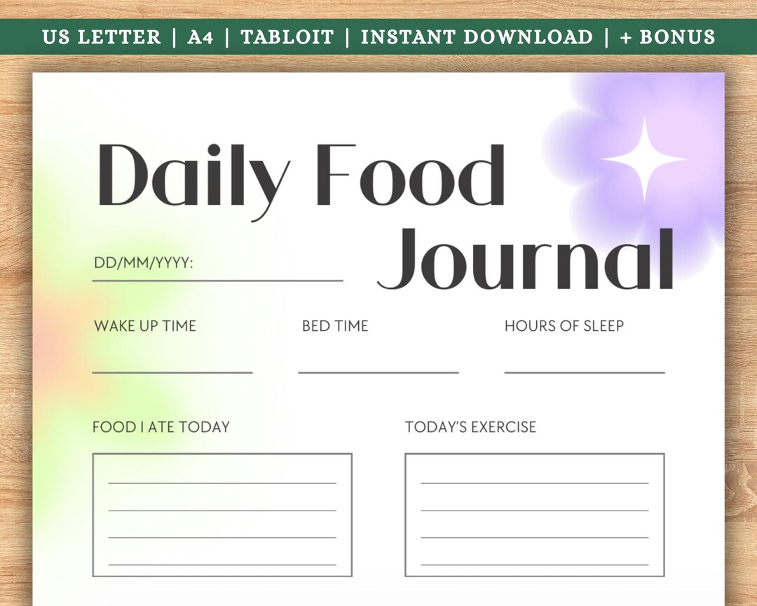 Daily Food Journal & Calorie Tracker | Printable PDF Planner | A4 A5 ...