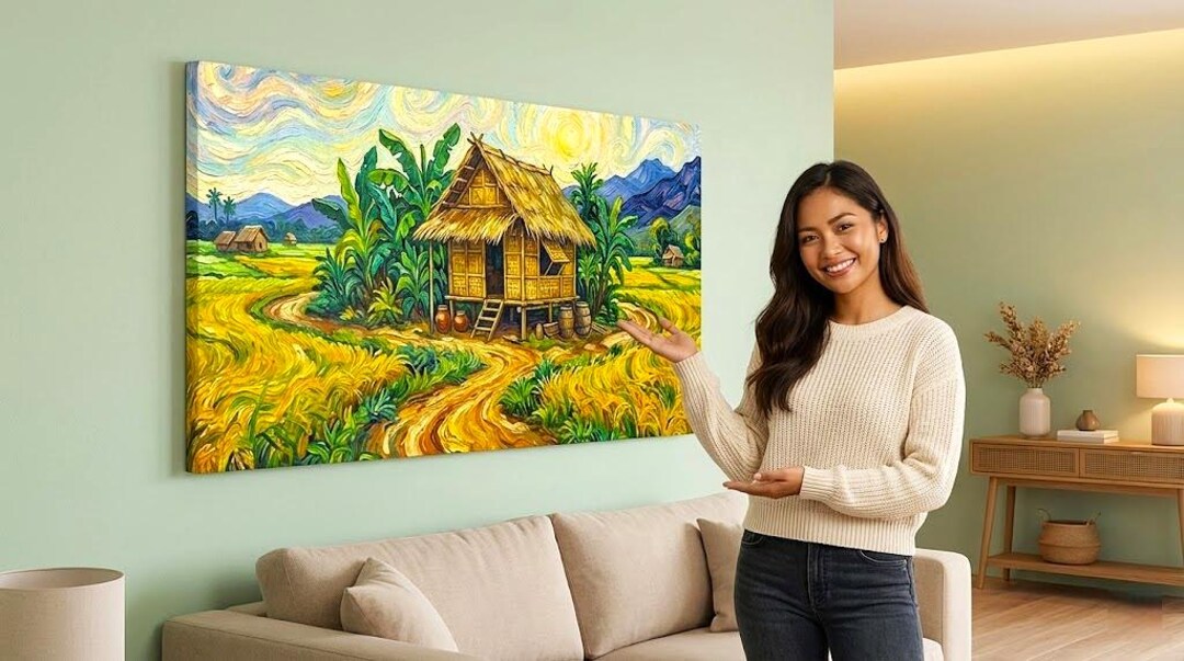 Van Gogh-inspired Bahay Kubo Canvas | Post-impressionist Filipino Rice ...