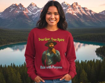 Unisex Rundhals-Sweatshirt: Ethisch hergestellt, US-Baumwolle, Pullover mit Western-Grafik