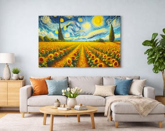 ゴッホのひまわり畑のキャンバスプリント：印象派の風景画 - Etsy 日本