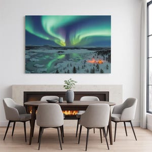 Nordlichter Leinwand Kunst | Aurora Borealis Nachthimmel Poster | Arktische Landschaft Leinwand | Natur Reisegeschenk für Zuhause & im Büro