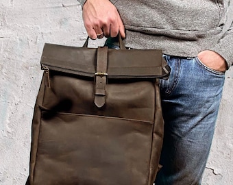 Handmade Crazy Horse Leather Backpack, Vintage Travel Rucksack