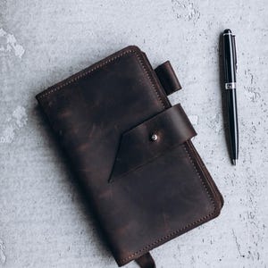 Handmade Full Grain Leather Notebook Cover: Refillable A6/A5 Organizer
