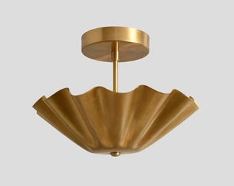 Handmade Italian Brass Semi Flush Mount Ceiling Light