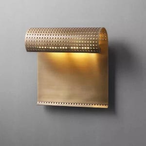 Retro Brass Wall Lamp – Curved Roll Design with Holes for Ambient Lighting Home Decor