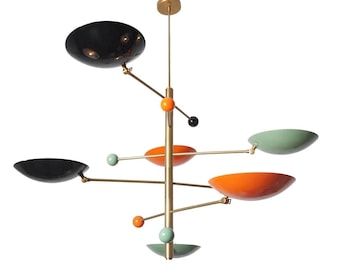 Stilnovo Style Six Multi Colored Shade Sputnik Ceiling Pendant Light Fixture Sputnik