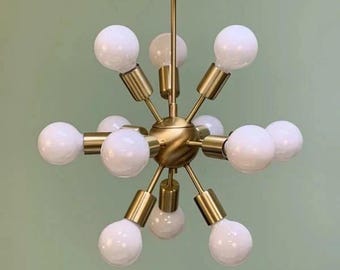 Messing Sputnik Kronleuchter: Moderne Kugel Pendelleuchte, 12-Arm Leuchte