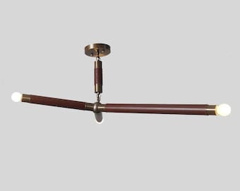 Brass Sputnik Chandelier: Leather Wrapped 3-Arm Ceiling Light