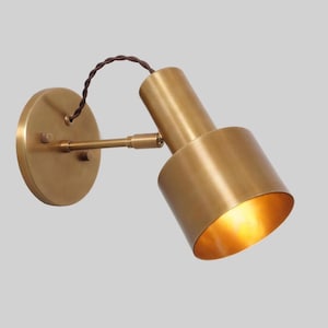 Single Light Shade Pivot Brass Sconce Mid Century Style Brass Wall Lamp Fixture