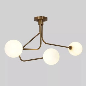 Stilnovo Modern Brass 3 Globe Lights Sputnik Linear Chandelier Home Decorative