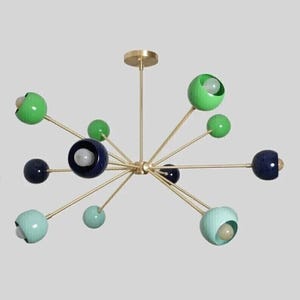 Stilnovo Style Modern Brass 12 Arms 12 Light Multi Color Sputnik Chandelier Light