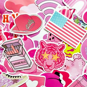 Pack of 50 Y2K Pink Stickers, Cute Love Stickers, Aesthetic Girl Stickers, Waterproof Cartoon Stickers for Journal, Laptop, Water Bottle